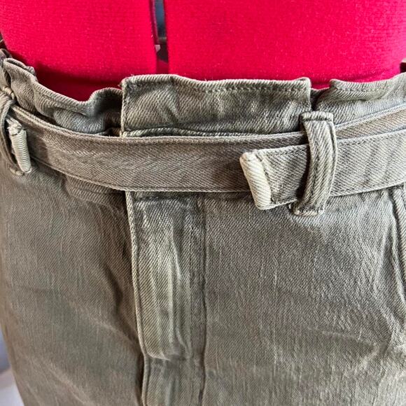 American Eagle Khaki Green Denim Mini Skirt With Belt And Paper Bag Waist - Picture 6 of 8